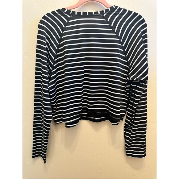 Kona Sol Black and White Stripe Cropped Rash Guard Swim Size XL - Picture 4 of 4